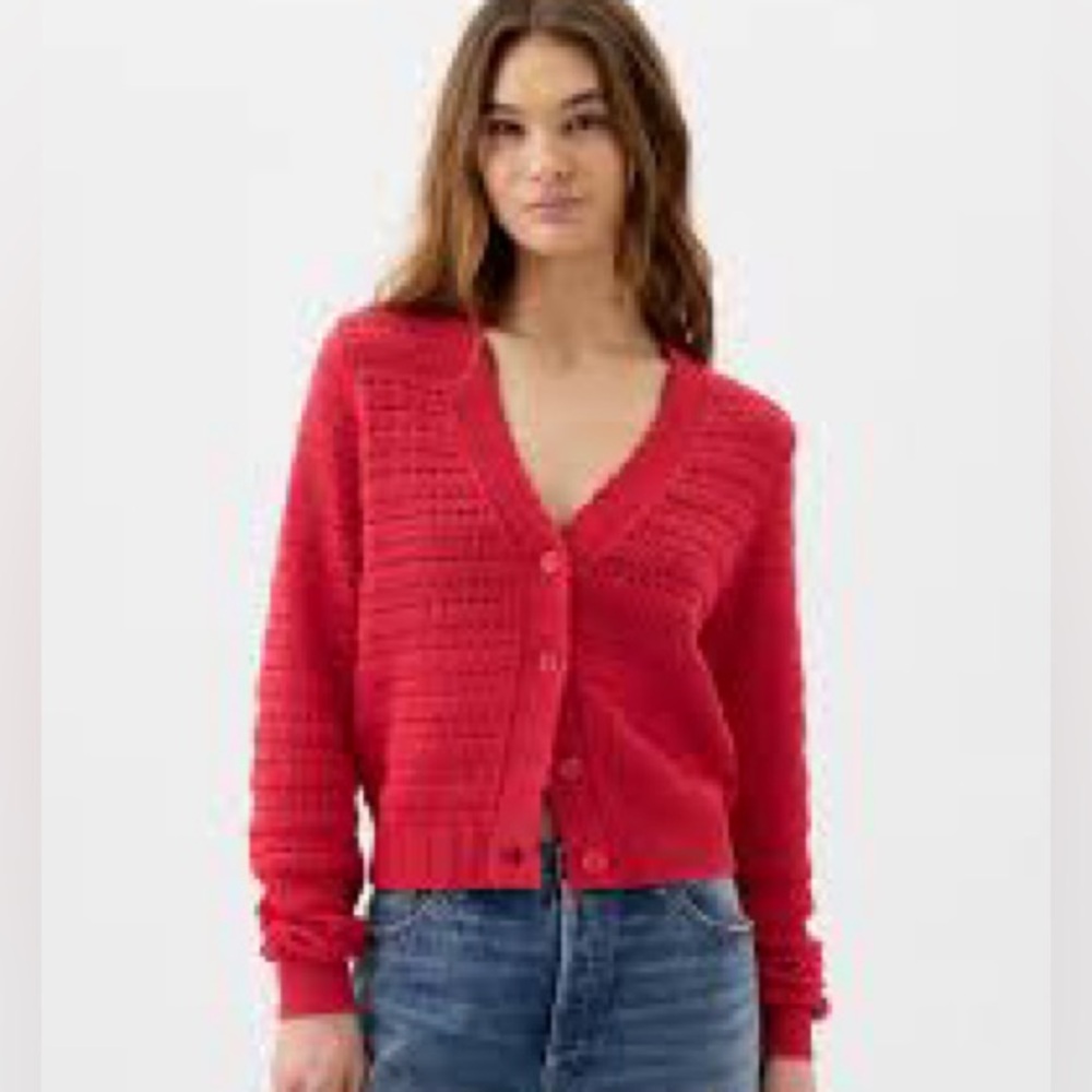NWT Gap Red Relaxed Mixed Stitch Cardigan - Medium